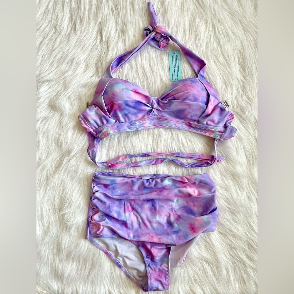 Tie Dye High Waisted Halter Bikini Swimsuit